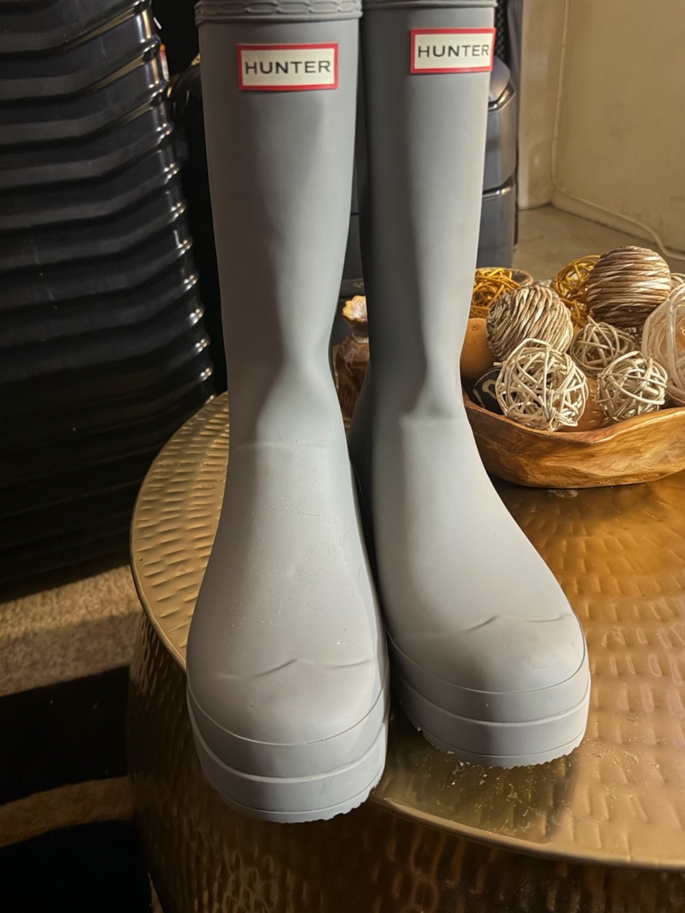Hunter Light Gray Knee-High Waterproof Rain Boots